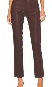 Frame  Le Sylvie Coated High Rise Slender Straight Jeans Dark Chocolate Brown 29