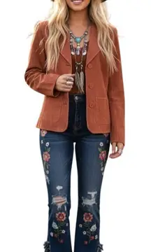 VTG Suede Blazer 6 Hippie Boho Crochet Trim Rust Brown Western Gypsy Festival