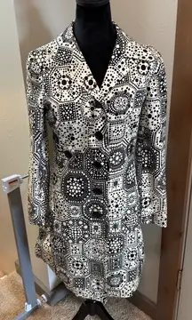Trina Turk Black White Geometric‎ Print Coat Dress Button Down Blazer Jacket 4