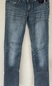 VTG Y2K D&G Dolce & Gabbana Sequin Pocket Blue Distressed Jeans Size 27 Glam