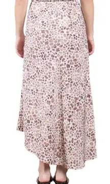 MAUBY Side Slit Satin Midi Skirt,‎ Giraffe Animal Print, Brown/Tan, Small, NWT