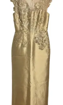 Rickie Freeman Teri Jon Gown 4 Gold Floral Jacquard Applique Mother of the Bride