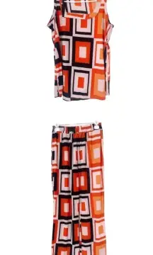 Pajama Set Sleeveless Tank Top & Palazzo Pants Set XL Geometric Mod Retro Comfy