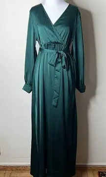 SheIn  Green Satin Long Sleeve Maxi Dress