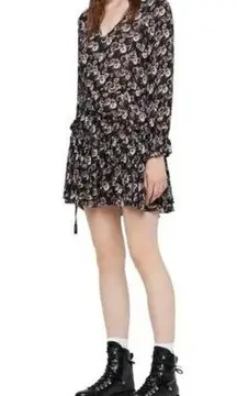 All Saints Size Large Alia Odile Dark Floral Print Long Sleeve Dress Flowy