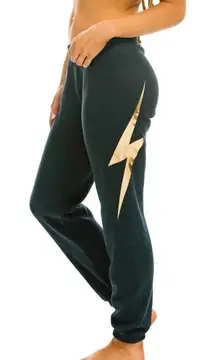 Aviator Nation- Bolt Sweatpants Charcoal Grey Gold Metallic Bolt- Size Small