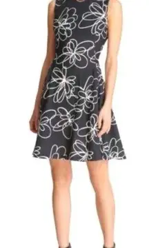 DKNY Floral Fit & Flare Dress with Pockets Black