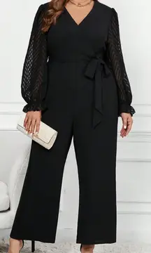 NWOT SHEIN Curve Clasi Plus Contrast Mesh Belted Jumpsuit, 2XL