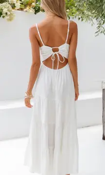 Tie Back White Midi Dress