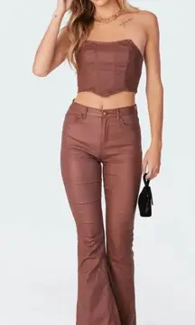 Edikted Luna Faux Leather Flare Jeans