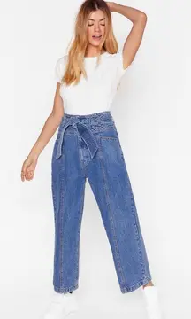 Tie Waist Cropped Wide Leg Jeans