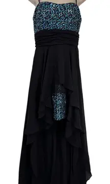 Vintage Y2K Hailey Logan Winter Formal Dress Juniors 11/12 Black Blue Sequin