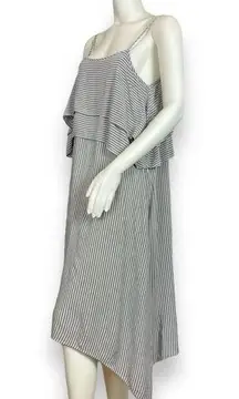 LACAUSA Striped Dress Layered Top Asymmetrical Hemline Rayon Women‎ Gray White