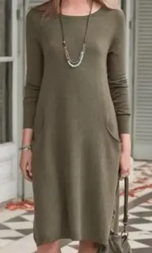 Sundance Film Noir Silk Blend Olive Green‎ Lagenlook Sweater Dress Large Casual