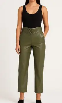 Alexis Kayden Faux Leather High-Waist Pants Olive Green Draped Waist