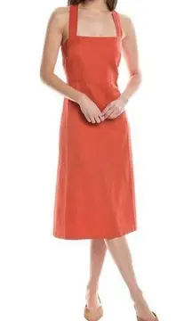 NWOT Theory Crossback Linen-Blend Cross Back Square Neck Midi Orange Dress 2
