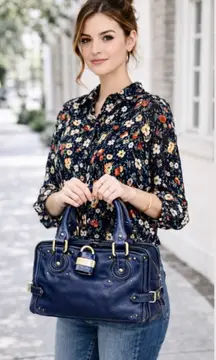 CHLOE Paddington Navy Blue Leather Tote Hand Bag CHLOE Padlock