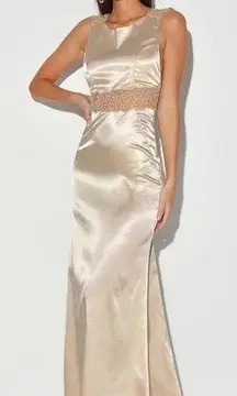 Lulus LULU’S Marvelous Night Champagne Satin Embroidered Mermaid Maxi Dress