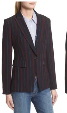 Veronica Beard Carter Cutaway Striped Dickey Single Button Blazer Navy Red 6