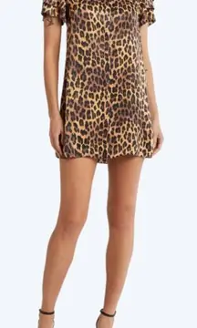 ALICE + OLIVIA Jude Tunic Leopard Short Sleeve Mini Shirtdress XS $395‎