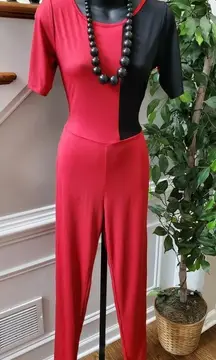 Boutique Wall St Women Red & Black Polyester Short Sleeve Round Neck Jumpsuits S