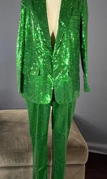 Women’s Green Fully Sequined Prom Party Wedding Pant Suit Set Size XL NWOT