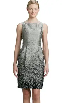 Carmen Marc Valvo Jacquard Dress with Ombre-Effect Shading Rose Design Size 12