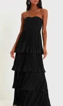 NWT Lulus Seriously Sensational Black Strapless Tiered Maxi Dress Gala Sz XXS