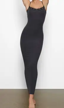 Skims Fits Everybody Lace Long Slip Dress in Onyx, Size X-Small
