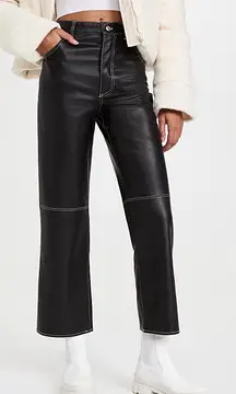 Free People The It Factor Contrast Stitch Vegan Leather Pants in Mystic