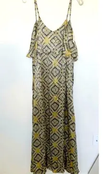 Silk Maxi Dress SMALL Gold Black 𝅺Planet BLUE - Blu moon summer resortwear