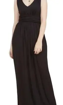 ModCloth Maxi Dress Jersey Knit Stretchy Tie Waist Solid Black Sleeveless Small