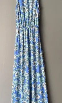 H&M sz 2 blue green halter floral boho maxi sundress‎