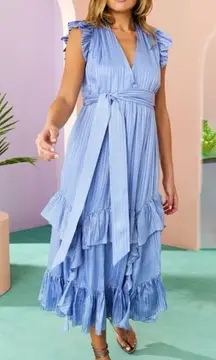 MARIE OLIVER Silk Uma Ruffle Midi Dress in Blue Jay Size M