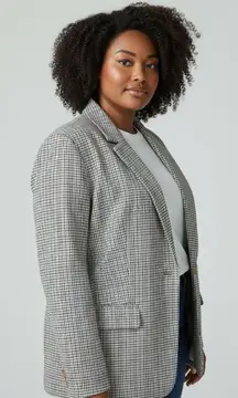 NEW LOFT 16 Plaid Check Blazer Jacket Brown Blue Single Button Lined Workwear