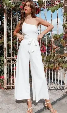 Petal & Pup Leyton White One Shoulder Wide Leg Belted Jumpsuit 8