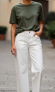 Mica Los Angeles White Wide Leg Crop Jeans Size 28 Raw Hem Cropped