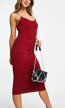 ASOS Ruched Bodycon Dress in Oxblood SZ 10 NWT