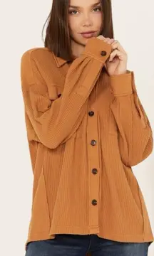 Cleo + Wolf Oversized Waffle Knit Thermal Shirt Jacket Shaket Fall Brown Size XL