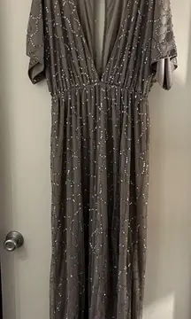 Boohoo Silver Sequin Plunge V Maxi Dress - Size 4