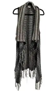 Mystree Anthropologie Boho Knit Western Grey/Navy Open Vest OS Fringe Festival