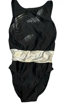 Vintage Christian Dior authentic  Black and Silver‎ Swirl Design Swimsuit