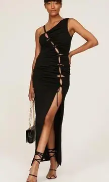 Nicholas Prisha Black One Shoulder Cut Out Slit Maxi Gown Size 8