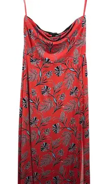 Women’s Banana Republic Medium Orange with Blue Floral Design Midi Sleeveless Dr