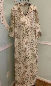 Vtg Styled By Saybury House Dress House Coat Linen Dragonfly Floral Half Zip M