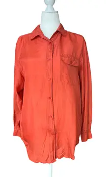 Vintage Gantos Orange 100% Silk Button Up Shirt Women's Size L Retro 80s *read