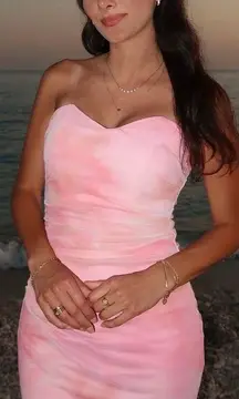 Zara mesh Pink Strapless Dress corset midi maxi bodycon evening party 