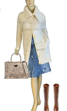 RACHEL RACHEL ROY CREAM ACRYLIC BLEND CABLE KNIT CARDIGAN SWEATER (S)