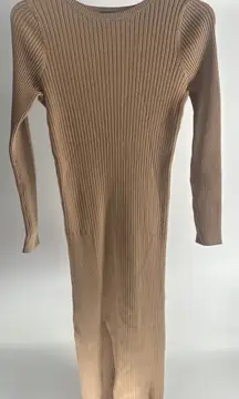 Express Women's Ribbed Crew-Neck Maxi‎ Sweater Dress Beige Long Sleeve Sz M