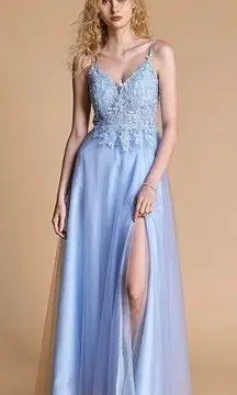 J.ING Blue Simple Maxi Wedding Dress Gown Bridal